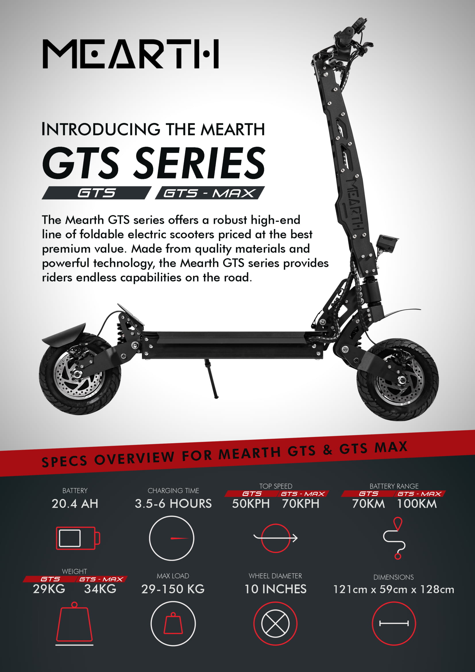 Mearth GTS Electric Scooter 50KM/H 70KM Range